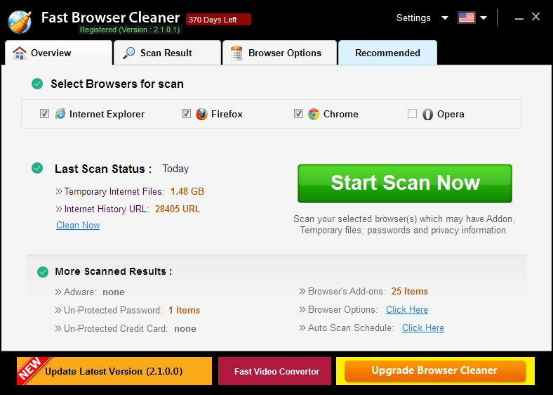 Fast Browser Cleaner Screen Fast Browser Cleaner Screen