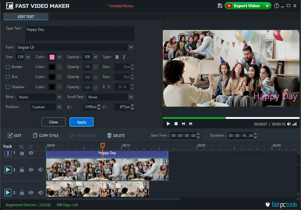 Fast Video Maker Text Editing